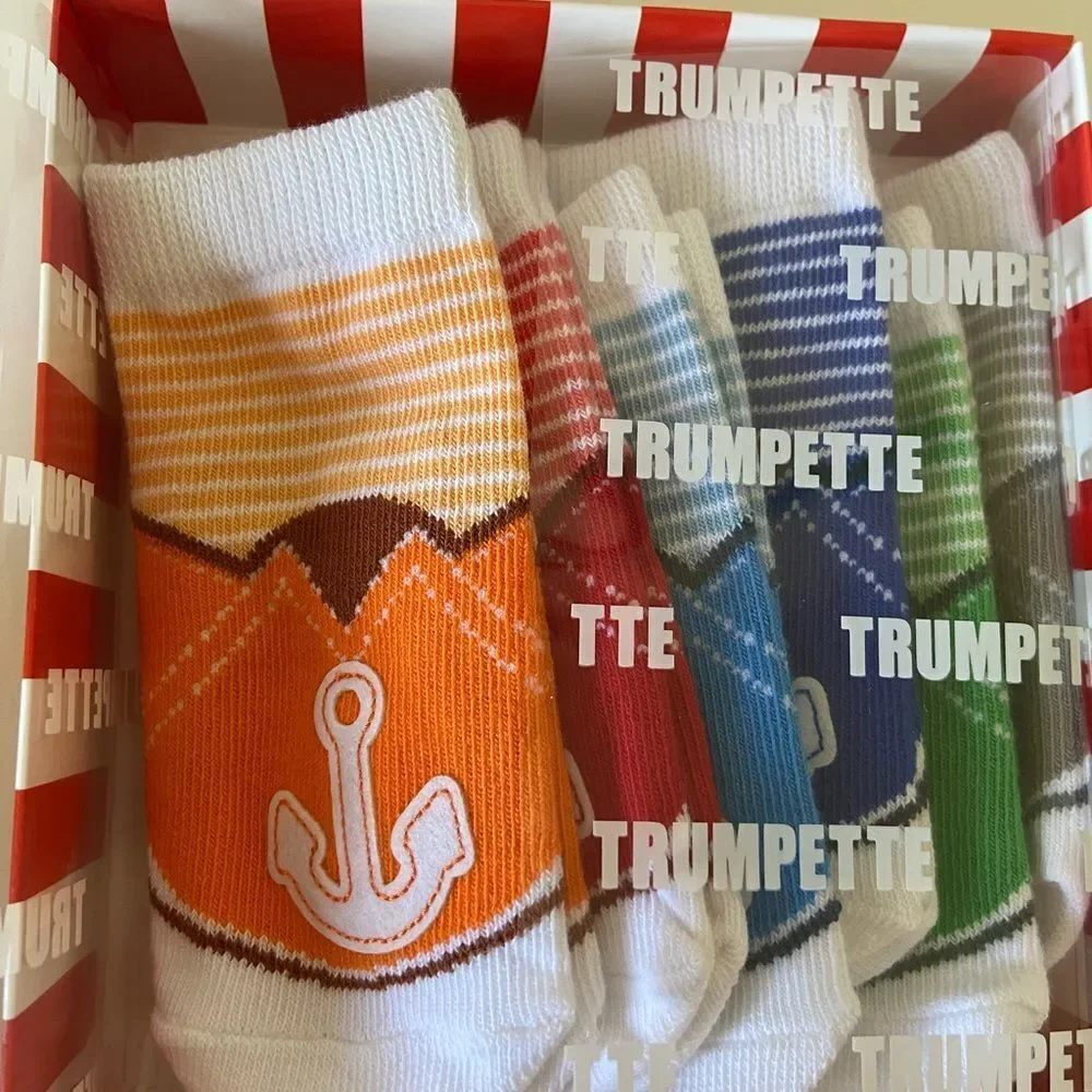 Trumpette Dylan's Socks Set of 6 Pairs Nautical Anchor Size 0-12 Months NEW